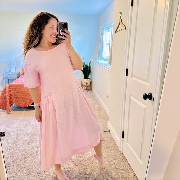Free People Pink Cotton Gauze Maxi Dress Oversized XS - Picture 1 of 15